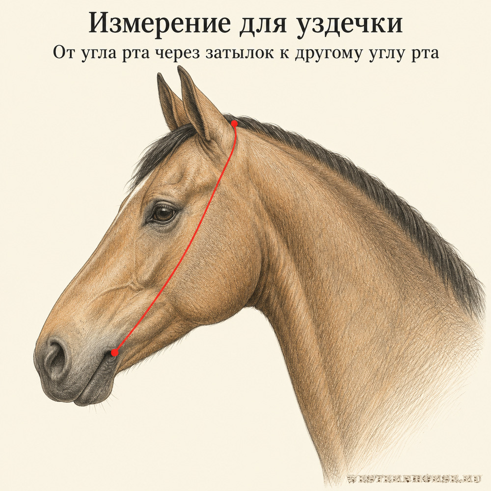 Иллюстрация: Измерение головы для подбора уздечки