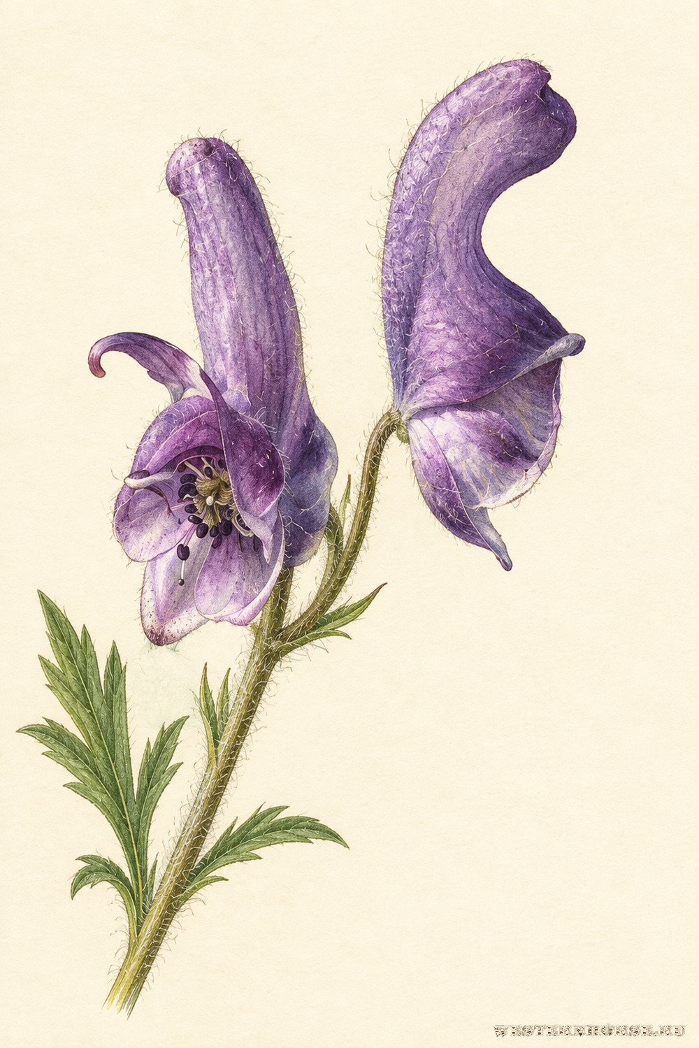 Иллюстрация: Борец северный (Aconitum septentrionale Koelle) — цветки крупным планом