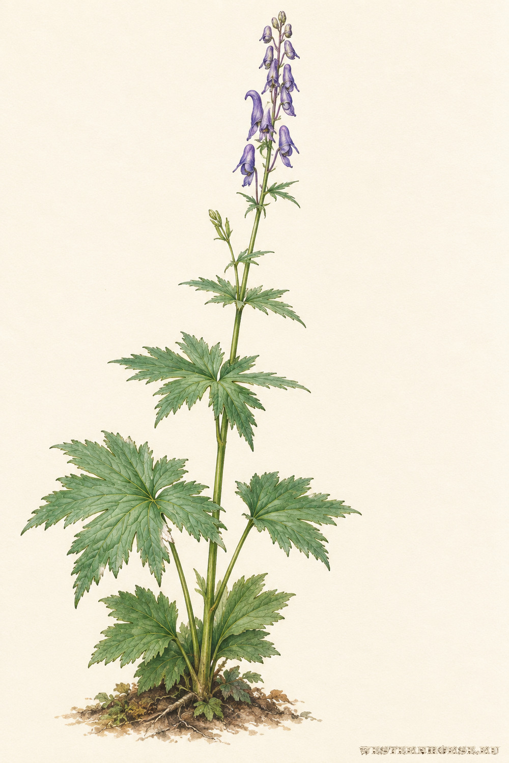 Иллюстрация: Борец северный (Aconitum septentrionale Koelle) — цветущее растение целиком