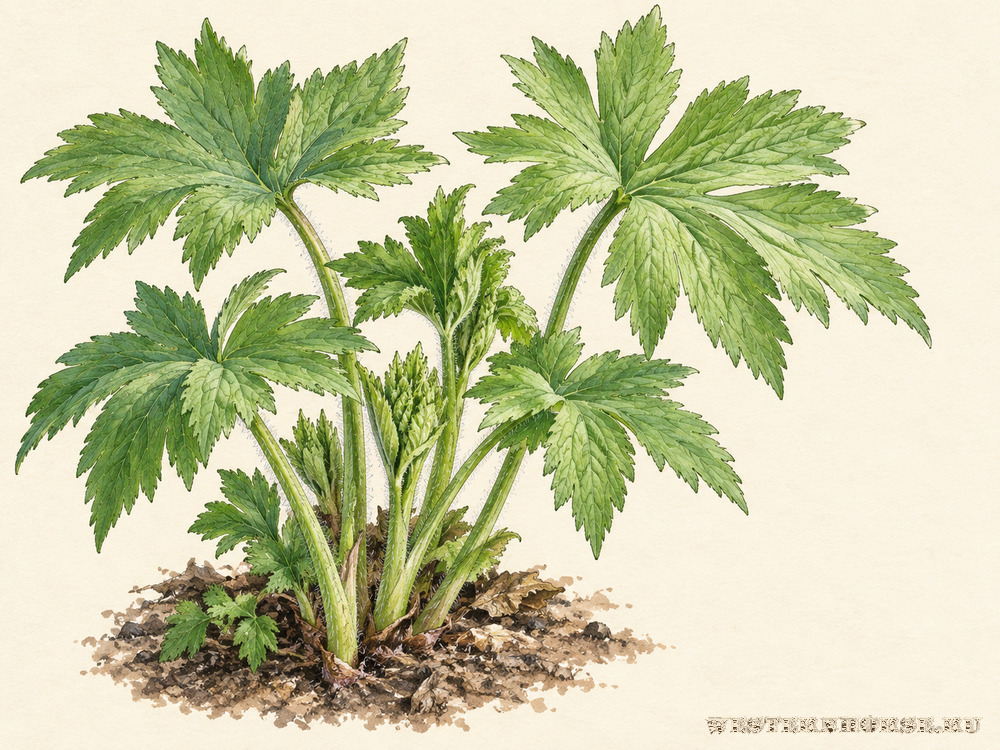 Иллюстрация: Борец северный (Aconitum septentrionale Koelle) — весенние побеги до цветения