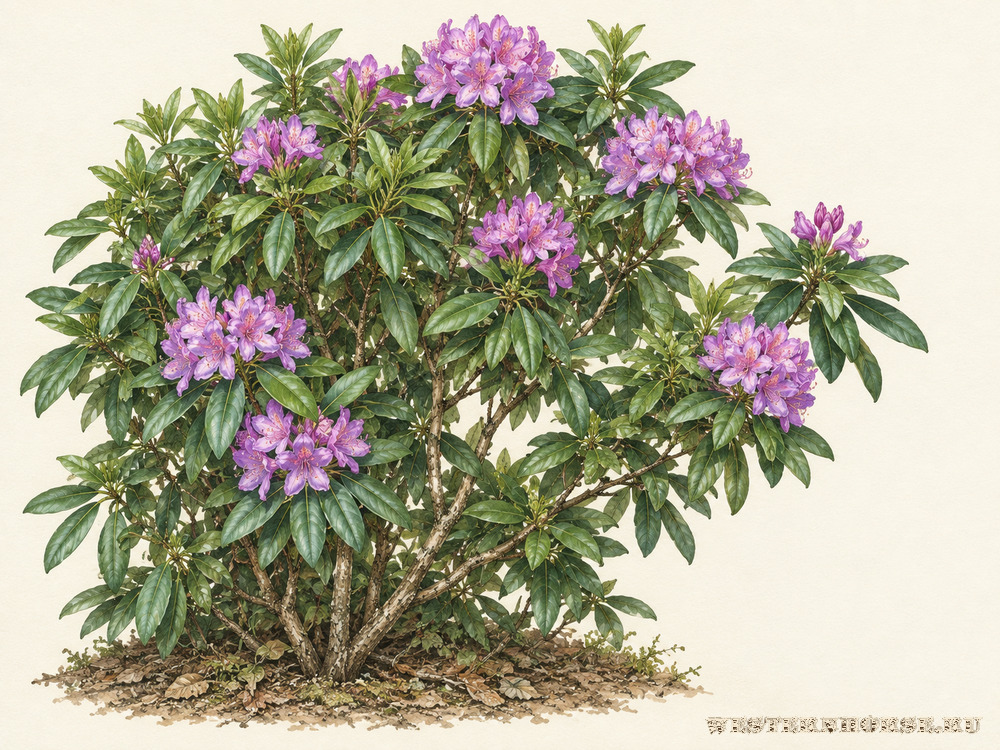 Иллюстрация: Рододендрон понтийский (Rhododendron ponticum L.) — общий вид цветущего куста