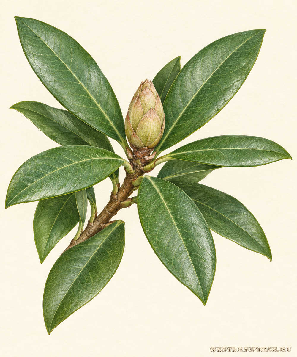 Иллюстрация: Рододендрон понтийский (Rhododendron ponticum L.) — закрытая верхушечная почка