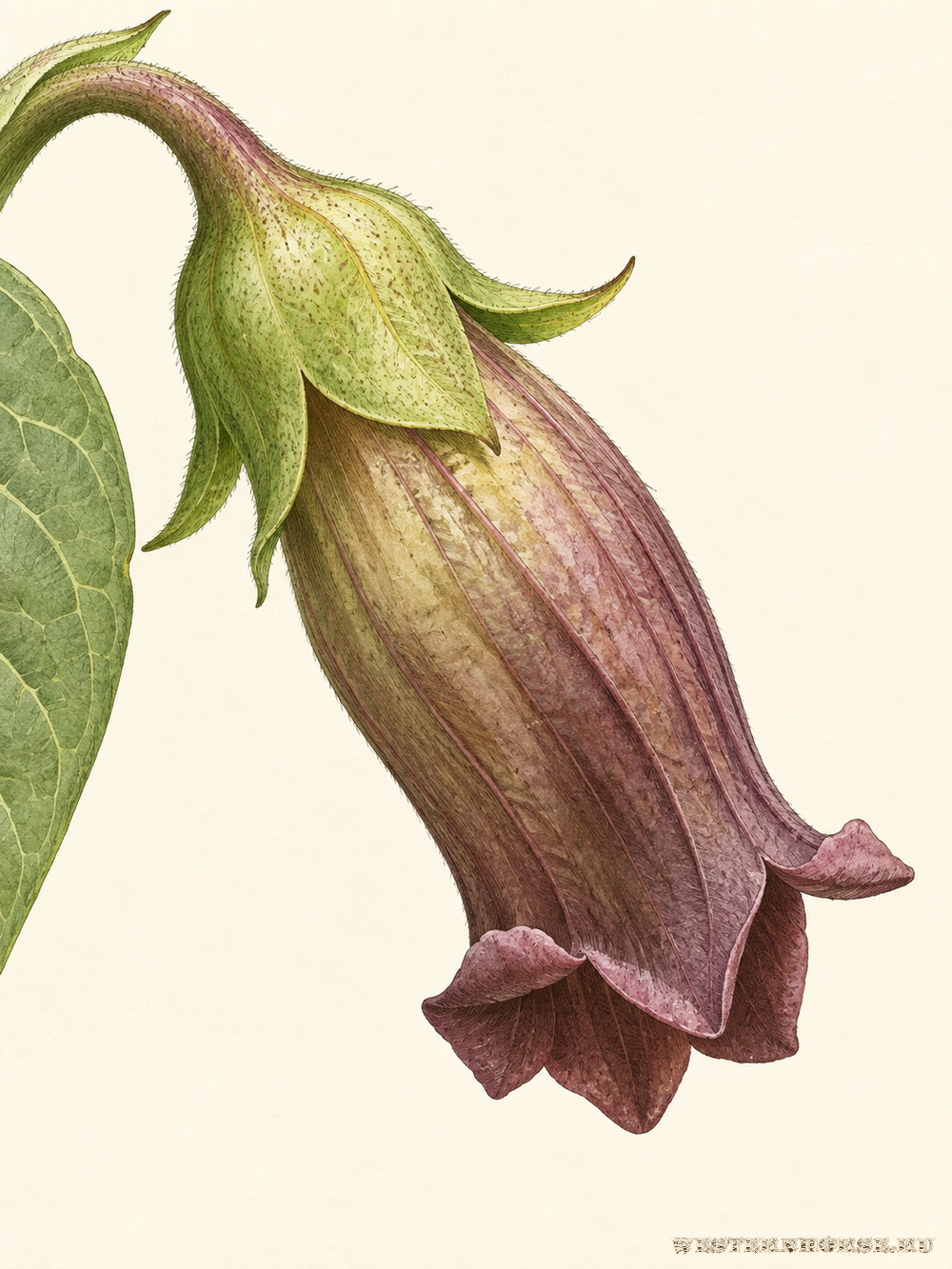 Иллюстрация: Красавка обыкновенная (Atropa bella-donna L.) — цветок сбоку