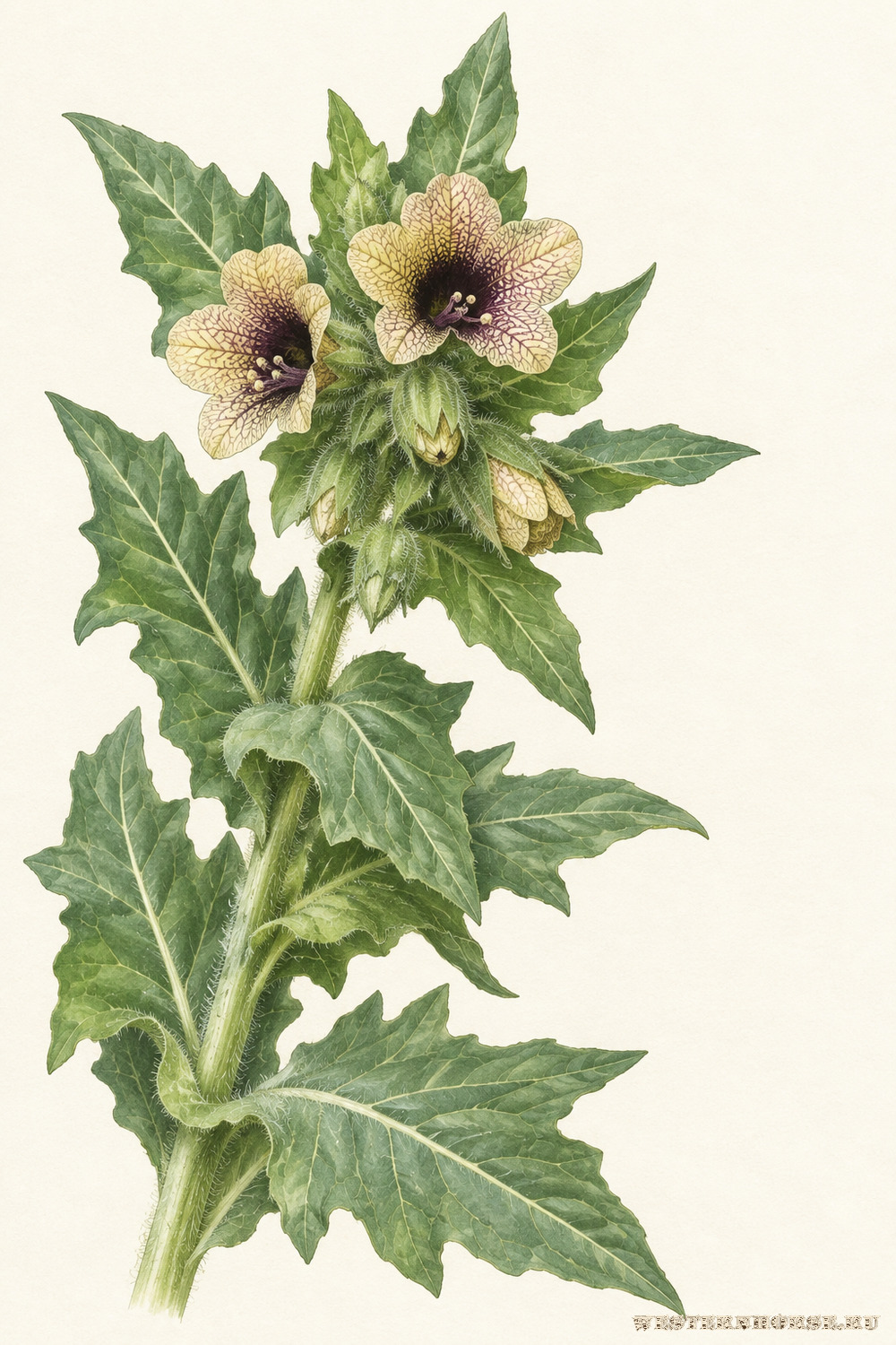 Иллюстрация: Белена чёрная (Hyoscyamus niger L.) — цветущий побег