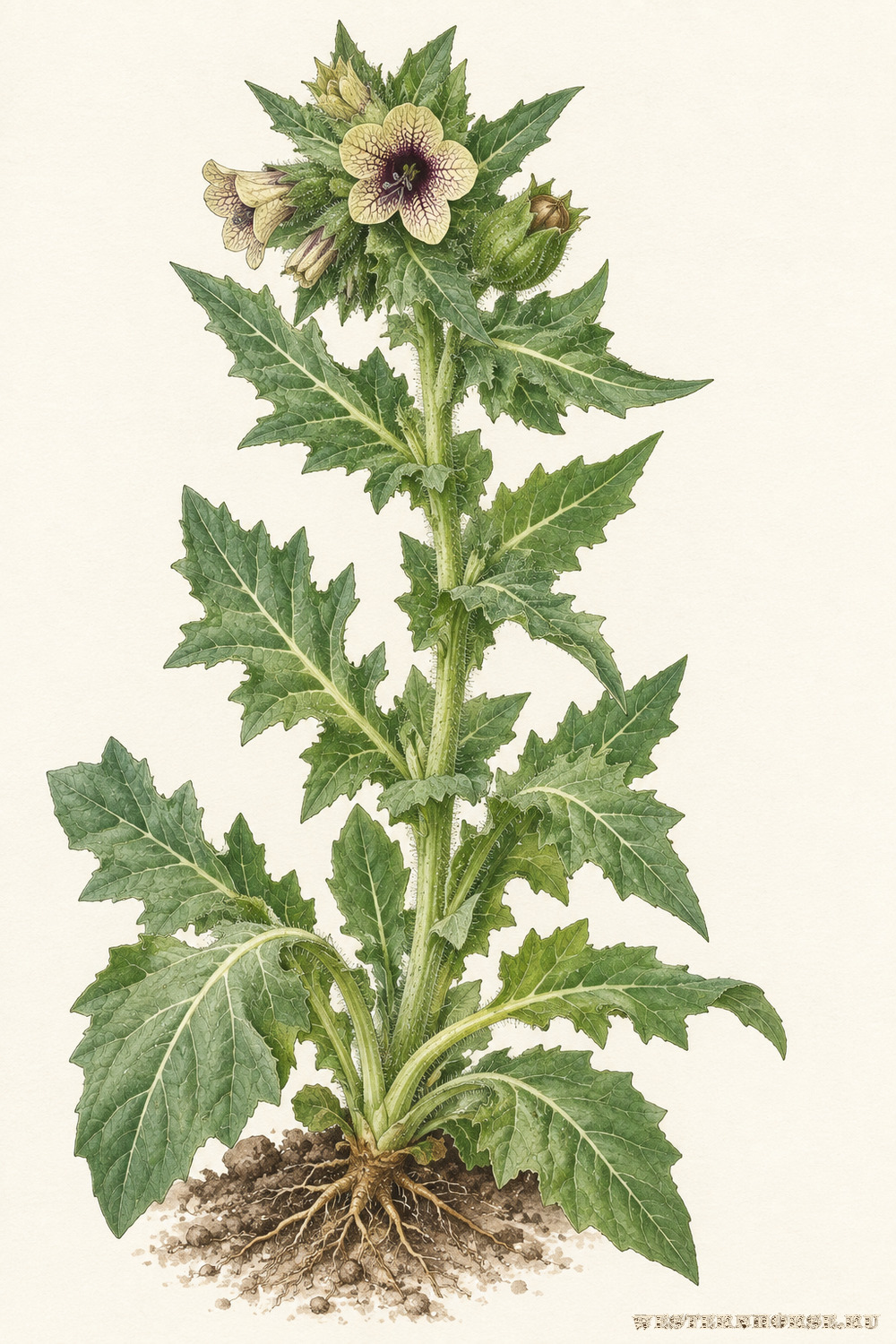 Иллюстрация: Белена чёрная (Hyoscyamus niger L.) — целое цветущее растение