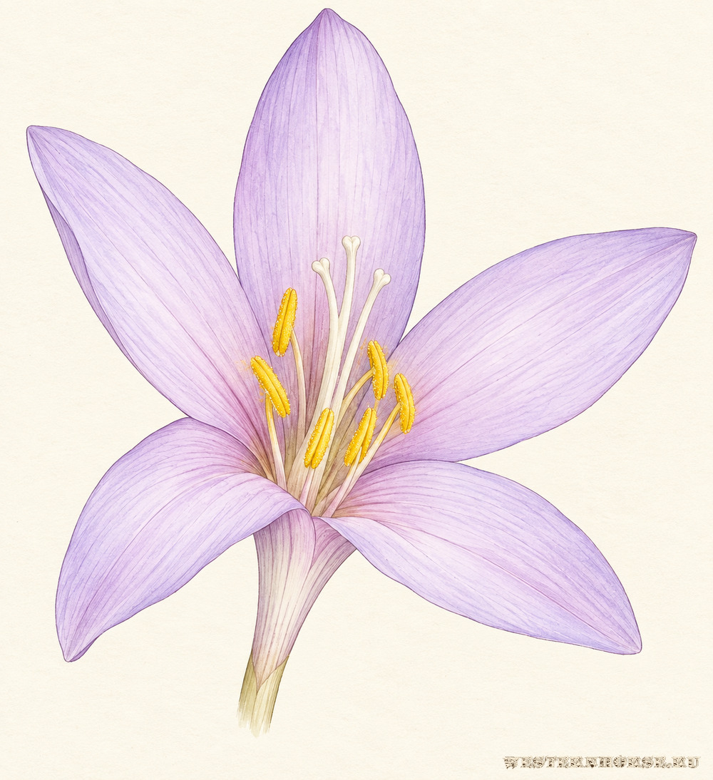 Иллюстрация: Безвременник осенний (Colchicum autumnale L.) — раскрытый осенний цветок