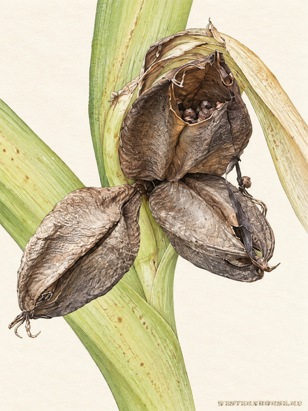 Иллюстрация: Безвременник осенний (Colchicum autumnale L.) — зрелая раскрывающаяся коробочка