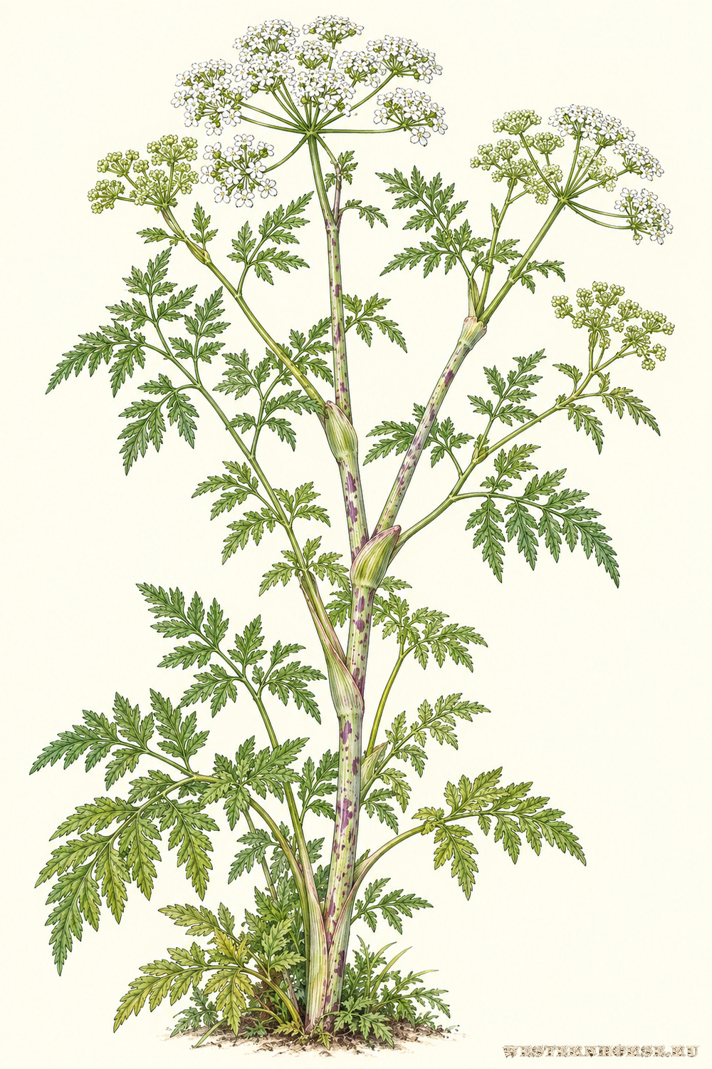 Иллюстрация: Болиголов пятнистый (Conium maculatum L.) — целое растение