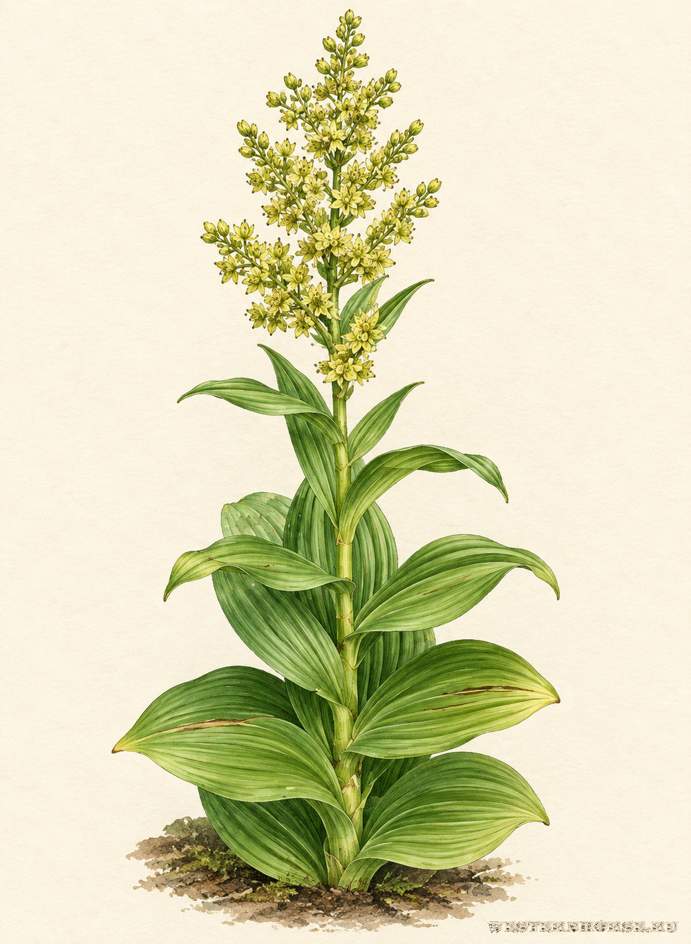 Иллюстрация: Чемерица Лобеля (Veratrum lobelianum Bernh.) — цветущее растение целиком