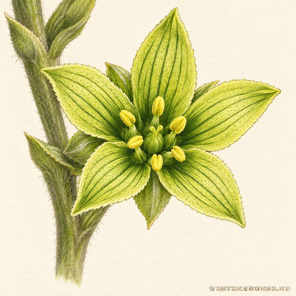 Иллюстрация: Чемерица Лобеля (Veratrum lobelianum Bernh.) — цветок спереди