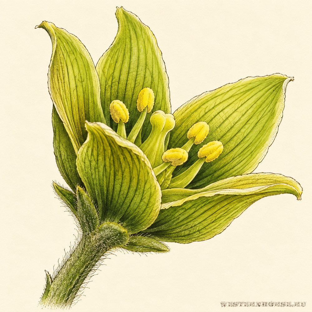 Иллюстрация: Чемерица Лобеля (Veratrum lobelianum Bernh.) — цветок сбоку