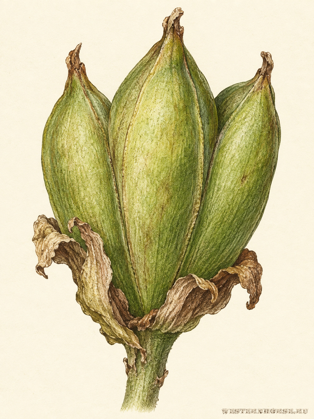 Иллюстрация: Чемерица Лобеля (Veratrum lobelianum Bernh.) — зелёная коробочка