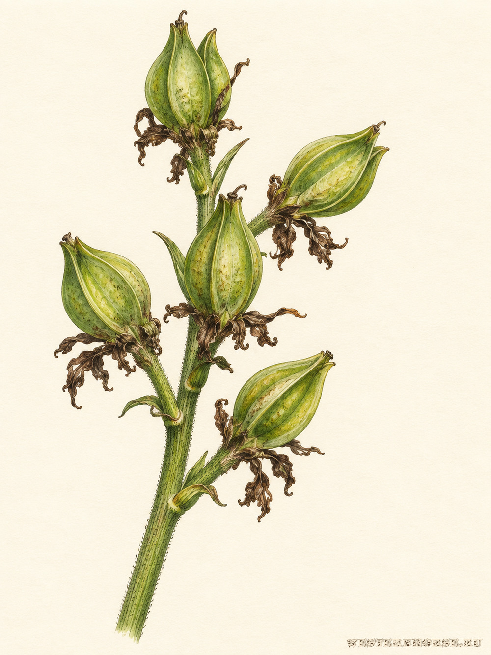 Иллюстрация: Чемерица Лобеля (Veratrum lobelianum Bernh.) — ветка с созревающими плодами