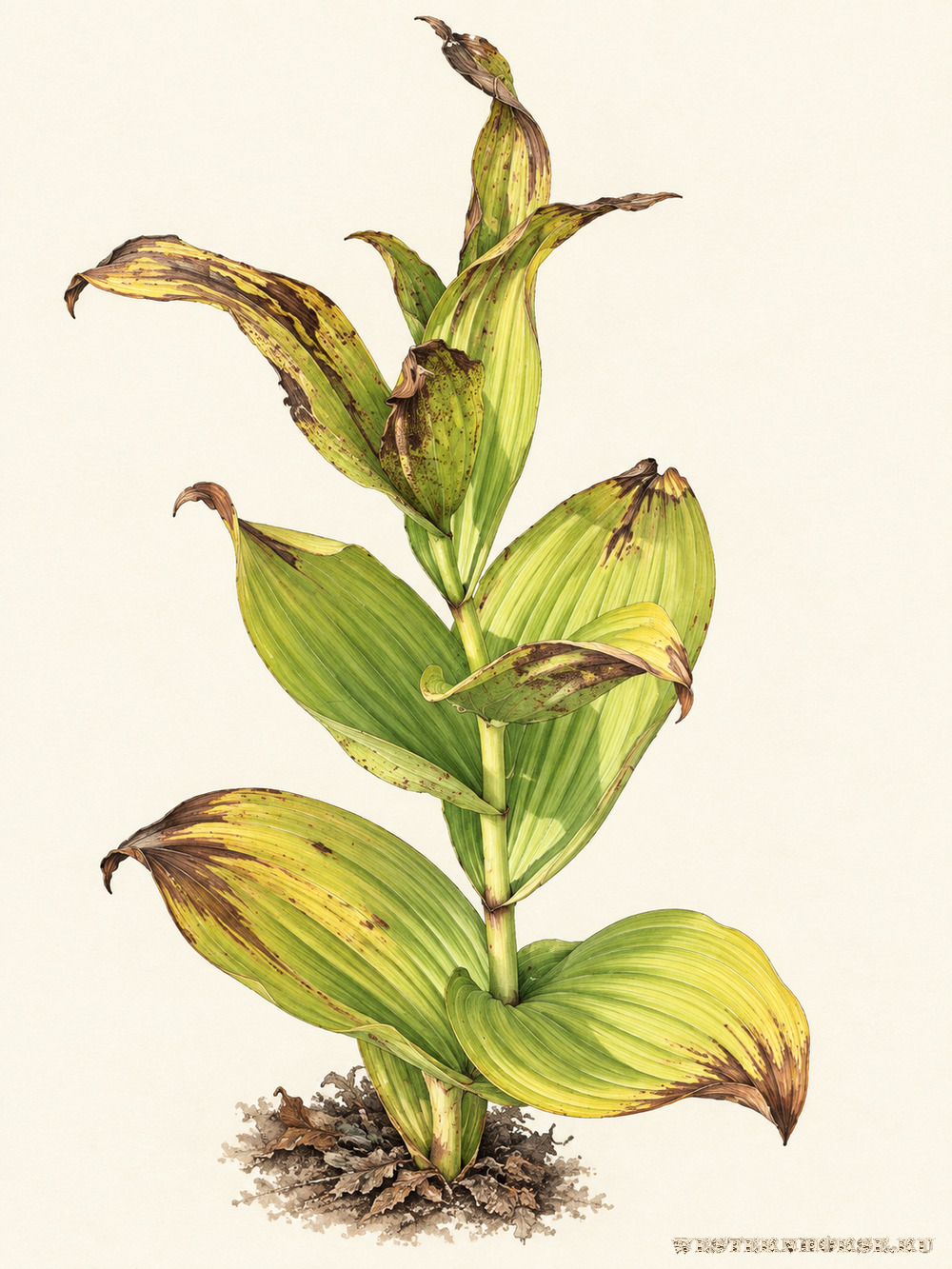 Иллюстрация: Чемерица Лобеля (Veratrum lobelianum Bernh.) — пожелтевшая осенняя листва