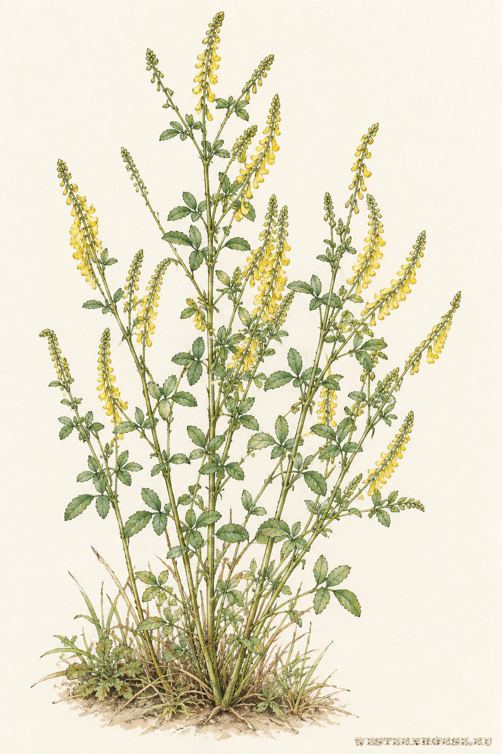 Иллюстрация: Донник лекарственный (Melilotus officinalis (L.) Lam.) — цветущее растение целиком