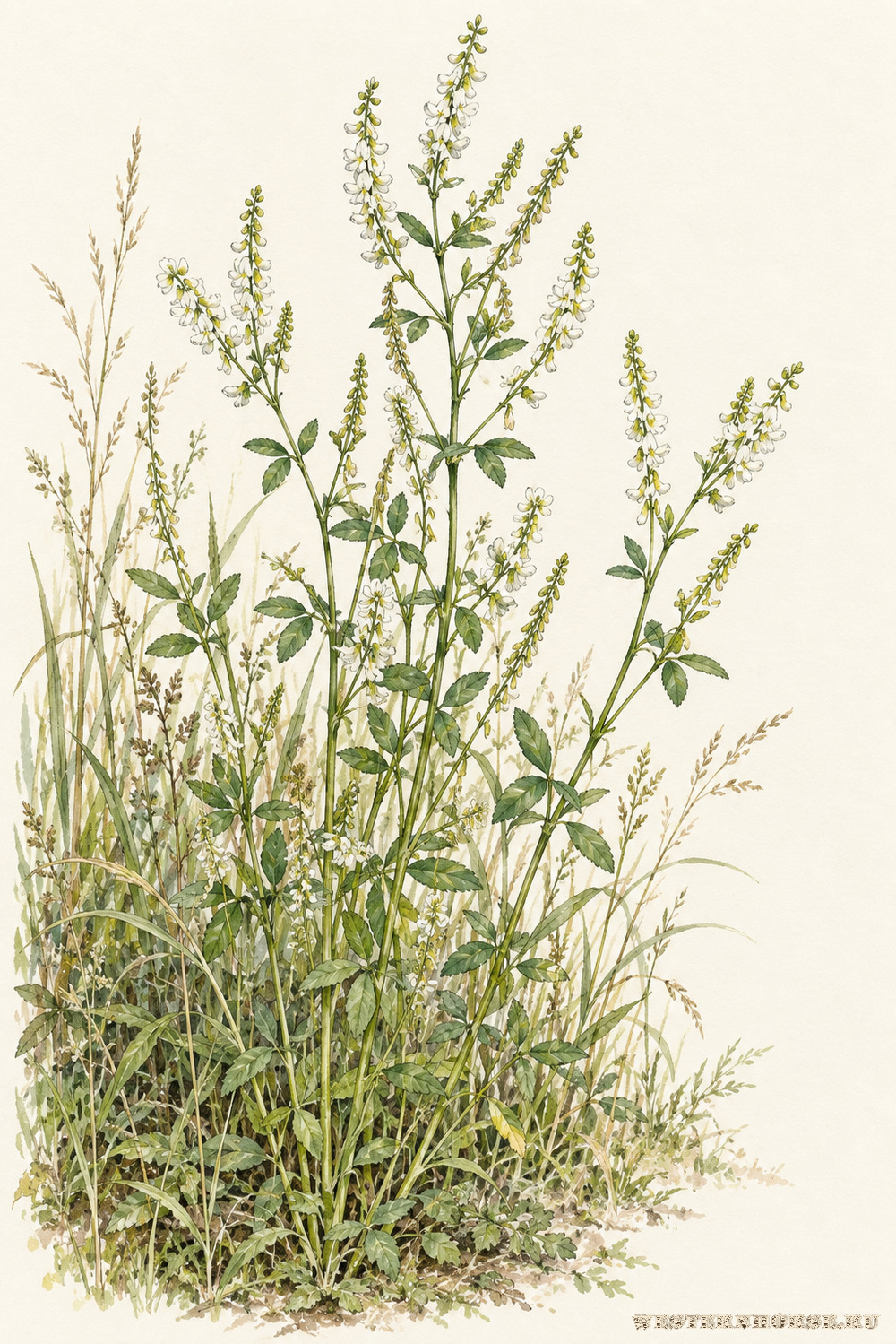 Иллюстрация: Донник белый (Melilotus albus Medik.) — белоцветковая куртина