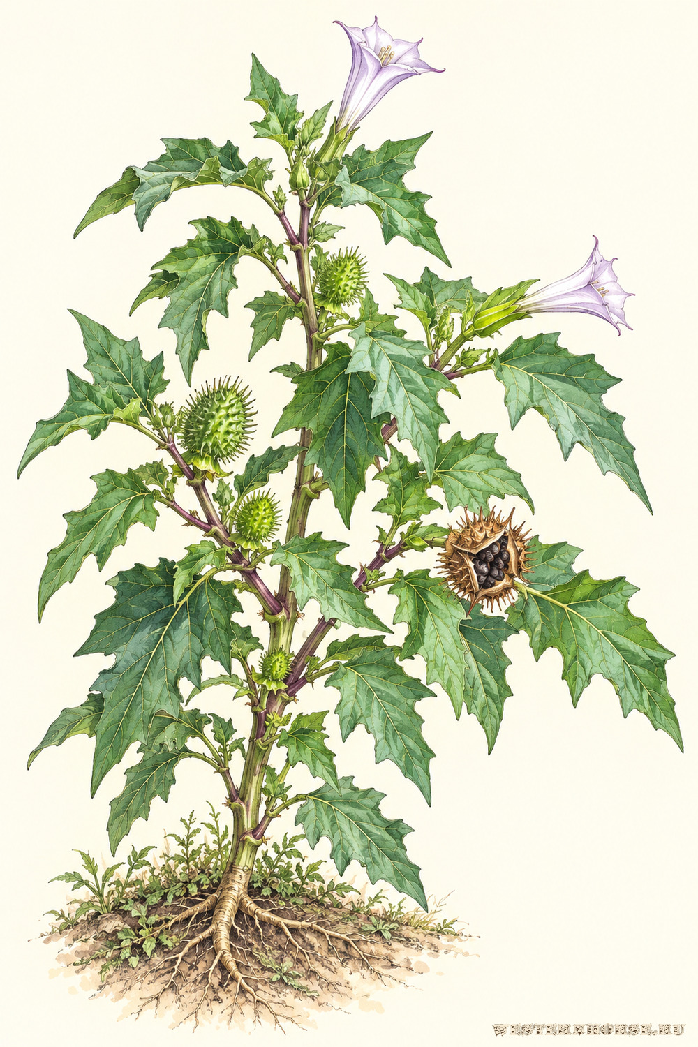 Иллюстрация: Дурман обыкновенный (Datura stramonium L.) — цветущее растение