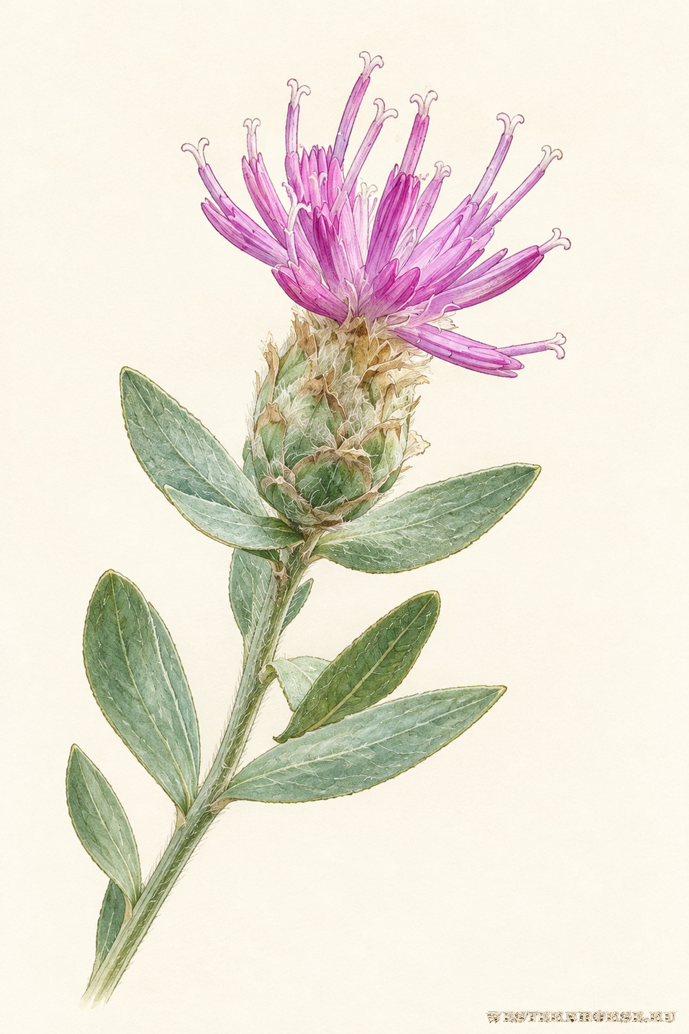 Иллюстрация: Горчак ползучий (Rhaponticum repens (L.) Hidalgo) — цветочная корзинка крупным планом