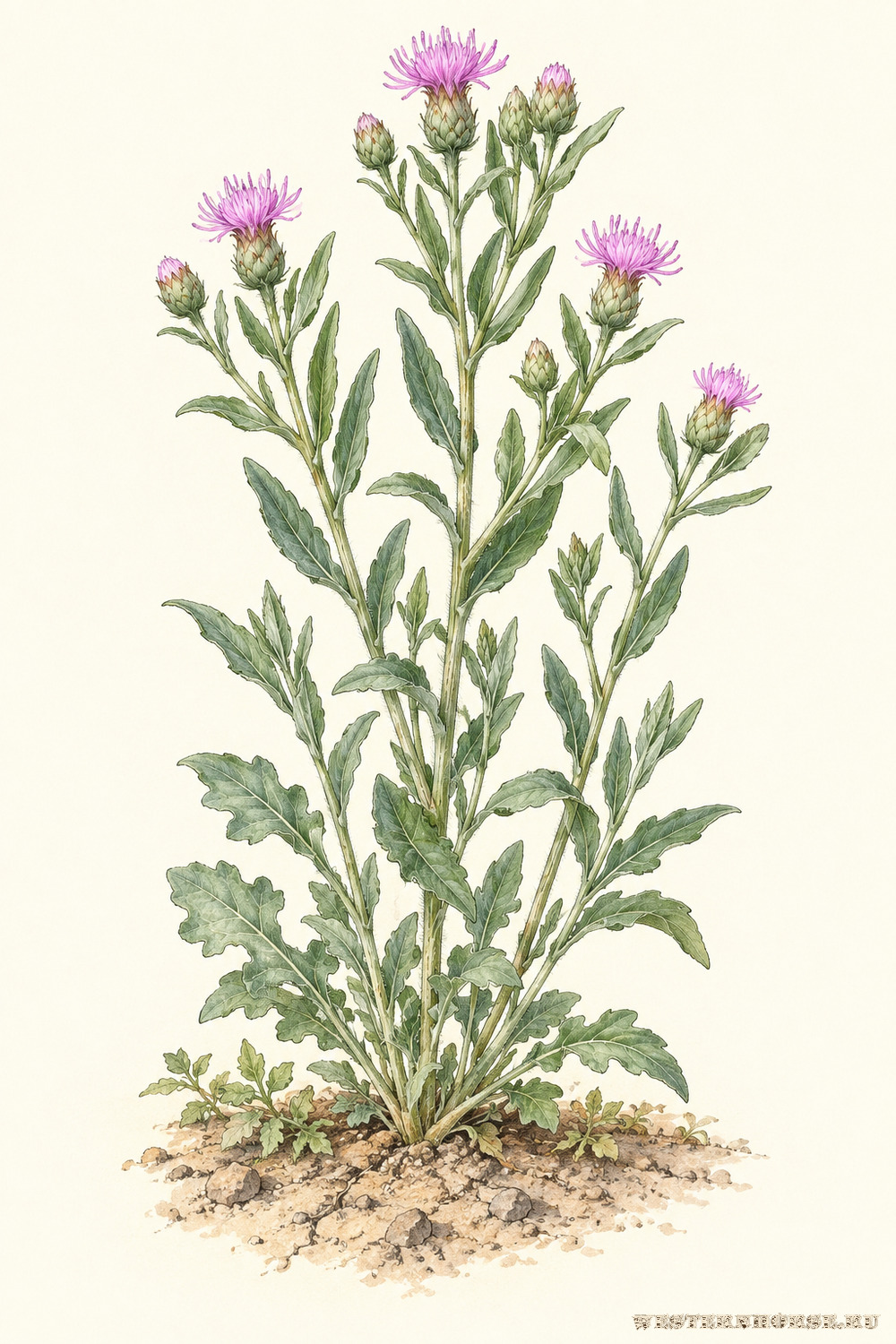 Иллюстрация: Горчак ползучий (Rhaponticum repens (L.) Hidalgo) — цветущий побег целиком
