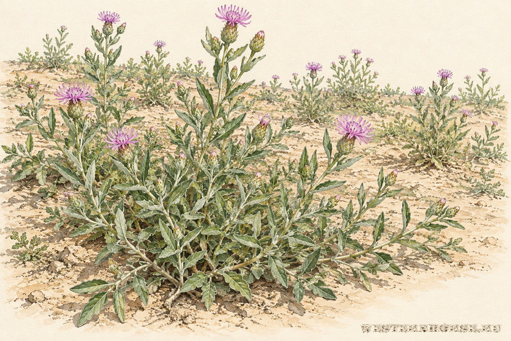 Иллюстрация: Горчак ползучий (Rhaponticum repens (L.) Hidalgo) — заросль на сухом открытом участке