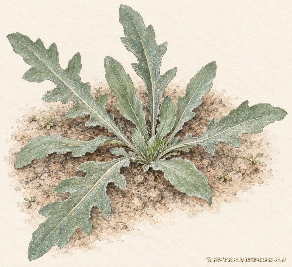 Иллюстрация: Горчак ползучий (Rhaponticum repens (L.) Hidalgo) — молодая прикорневая розетка