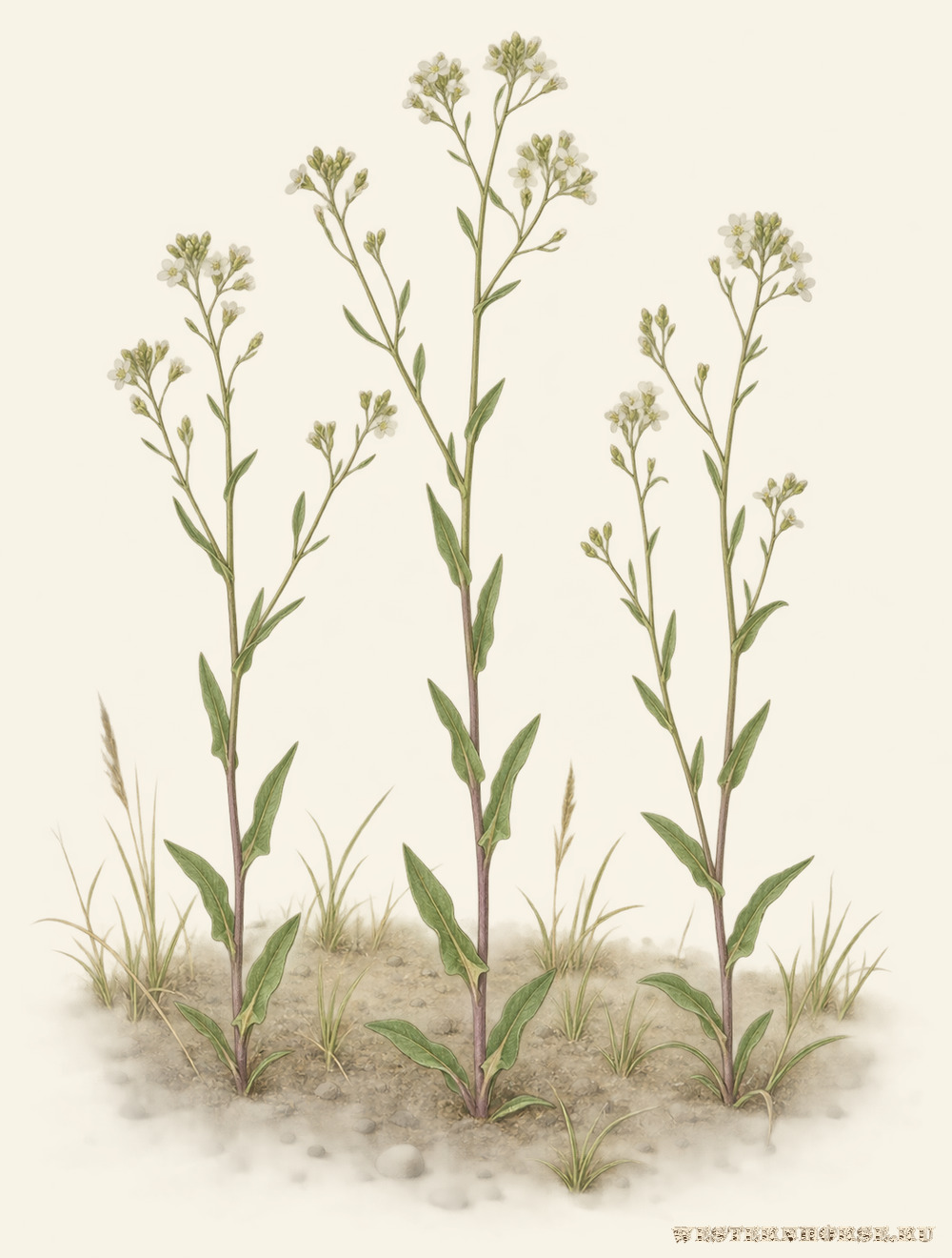 Иллюстрация: Гулявник ядовитый (Pseudoarabidopsis toxophylla) — общий вид в степном травостое