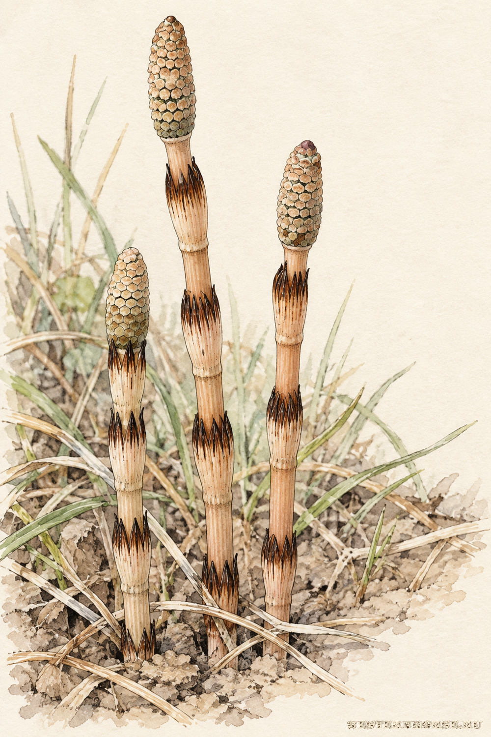 Иллюстрация: Хвощ полевой (Equisetum arvense L.) — весенние побеги