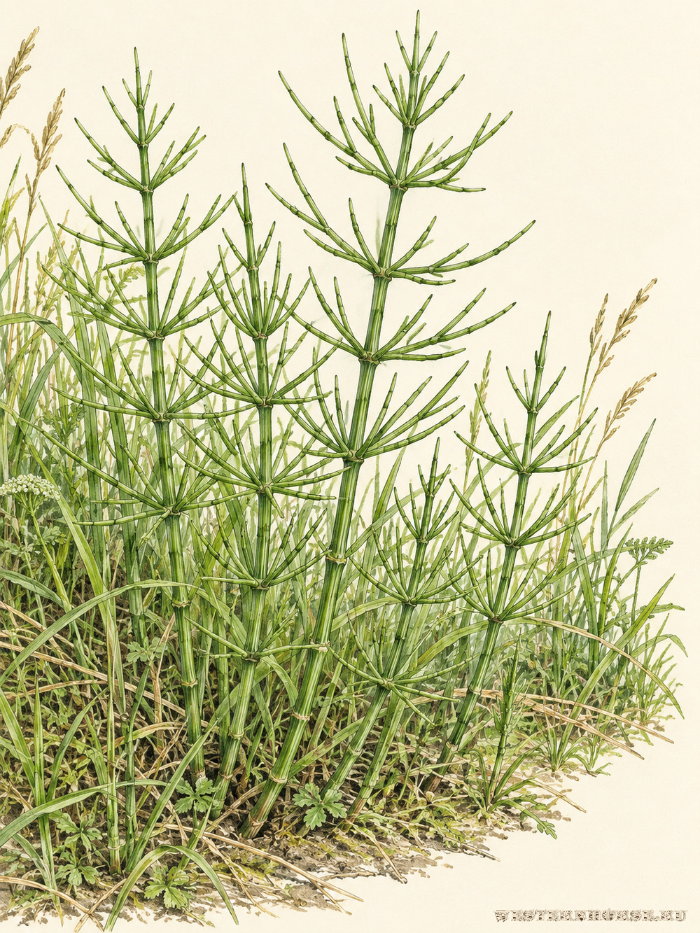 Иллюстрация: Хвощ полевой (Equisetum arvense L.) — заросли у края поля