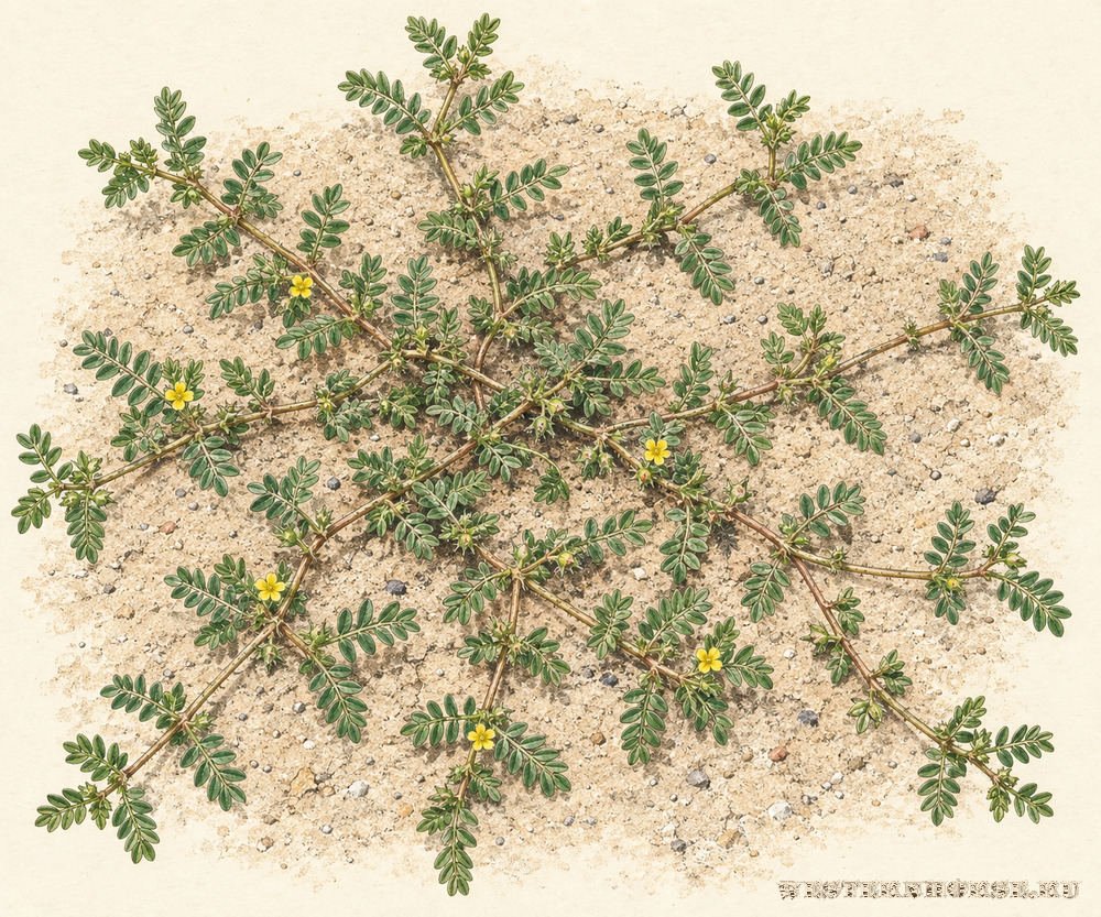 Иллюстрация: Якорцы стелющиеся (Tribulus terrestris L.) — стелющееся растение