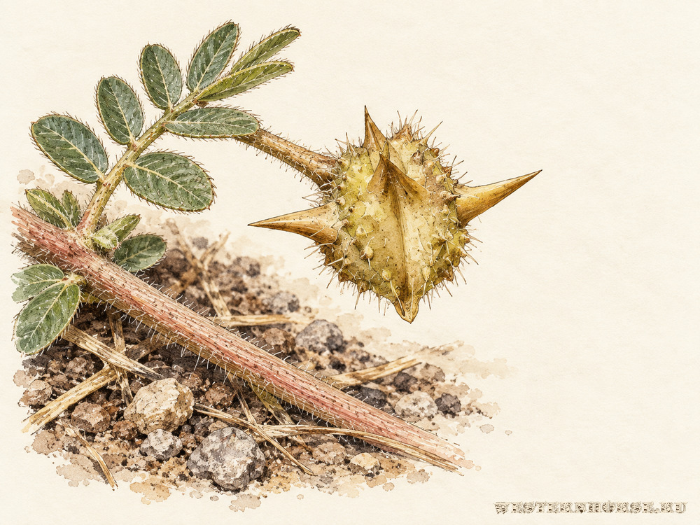 Иллюстрация: Якорцы стелющиеся (Tribulus terrestris L.) — созревающий колючий плод