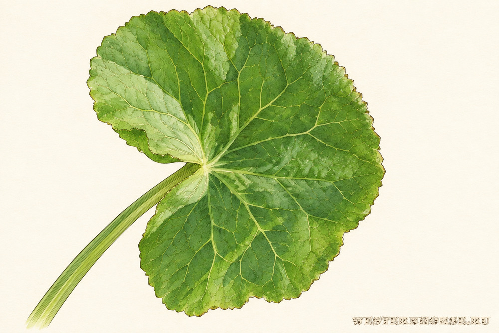 Иллюстрация: Калужница болотная (Caltha palustris L.) — лист с сердцевидным основанием