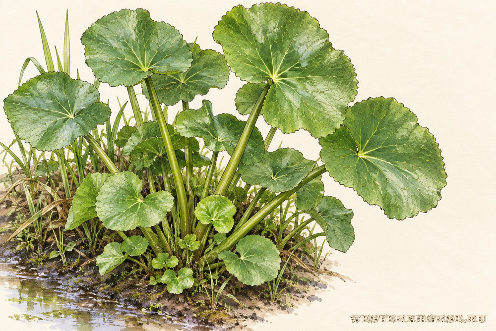 Иллюстрация: Калужница болотная (Caltha palustris L.) — крупные листья после цветения