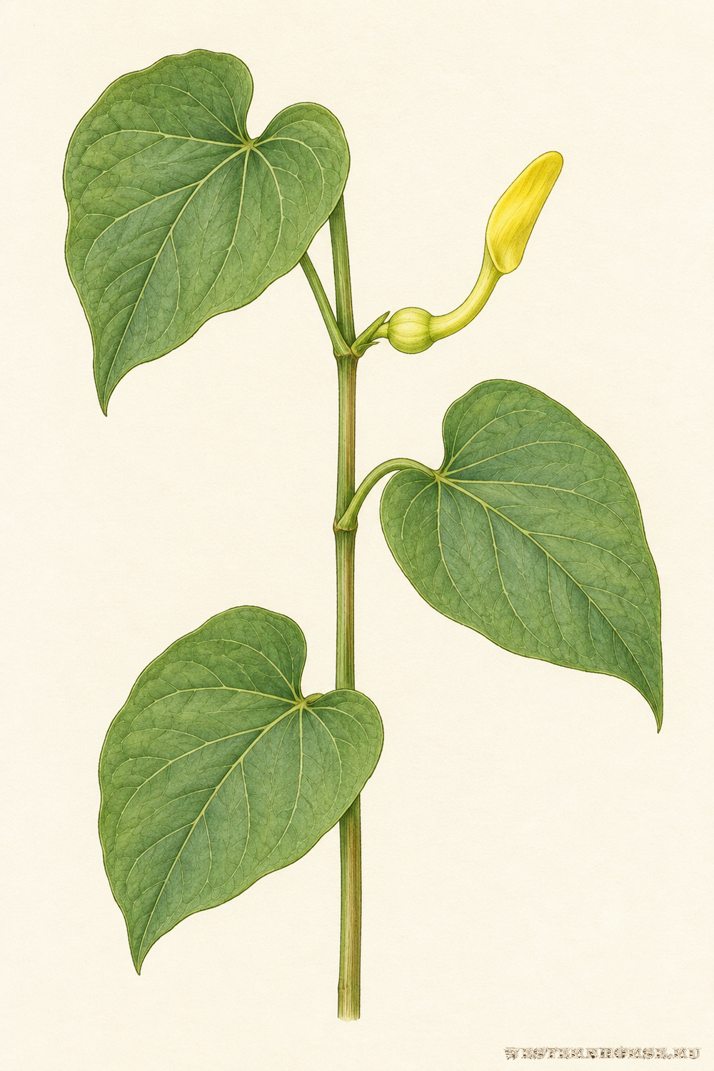 Иллюстрация: Кирказон ломоносовидный (Aristolochia clematitis L.) — цветущий побег