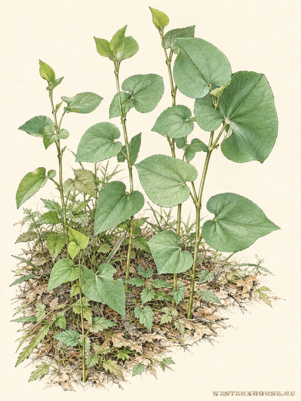 Иллюстрация: Кирказон ломоносовидный (Aristolochia clematitis L.) — молодая заросль до цветения