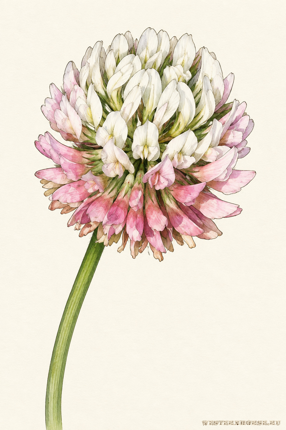 Иллюстрация: Клевер гибридный (Trifolium hybridum L.) — бело-розовая головка крупным планом