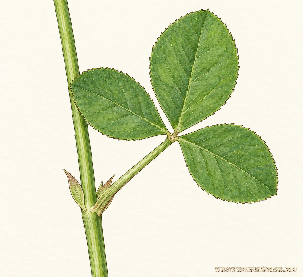 Иллюстрация: Клевер гибридный (Trifolium hybridum L.) — тройчатый лист без светлого рисунка