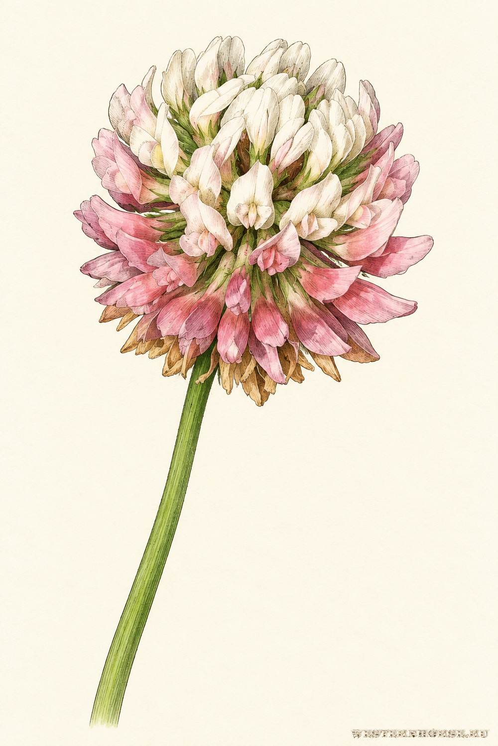Иллюстрация: Клевер гибридный (Trifolium hybridum L.) — отцветающие розовые цветки
