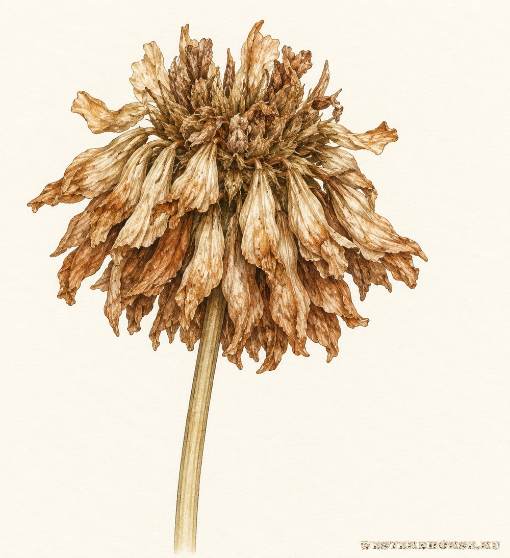 Иллюстрация: Клевер гибридный (Trifolium hybridum L.) — побуревшая головка после цветения