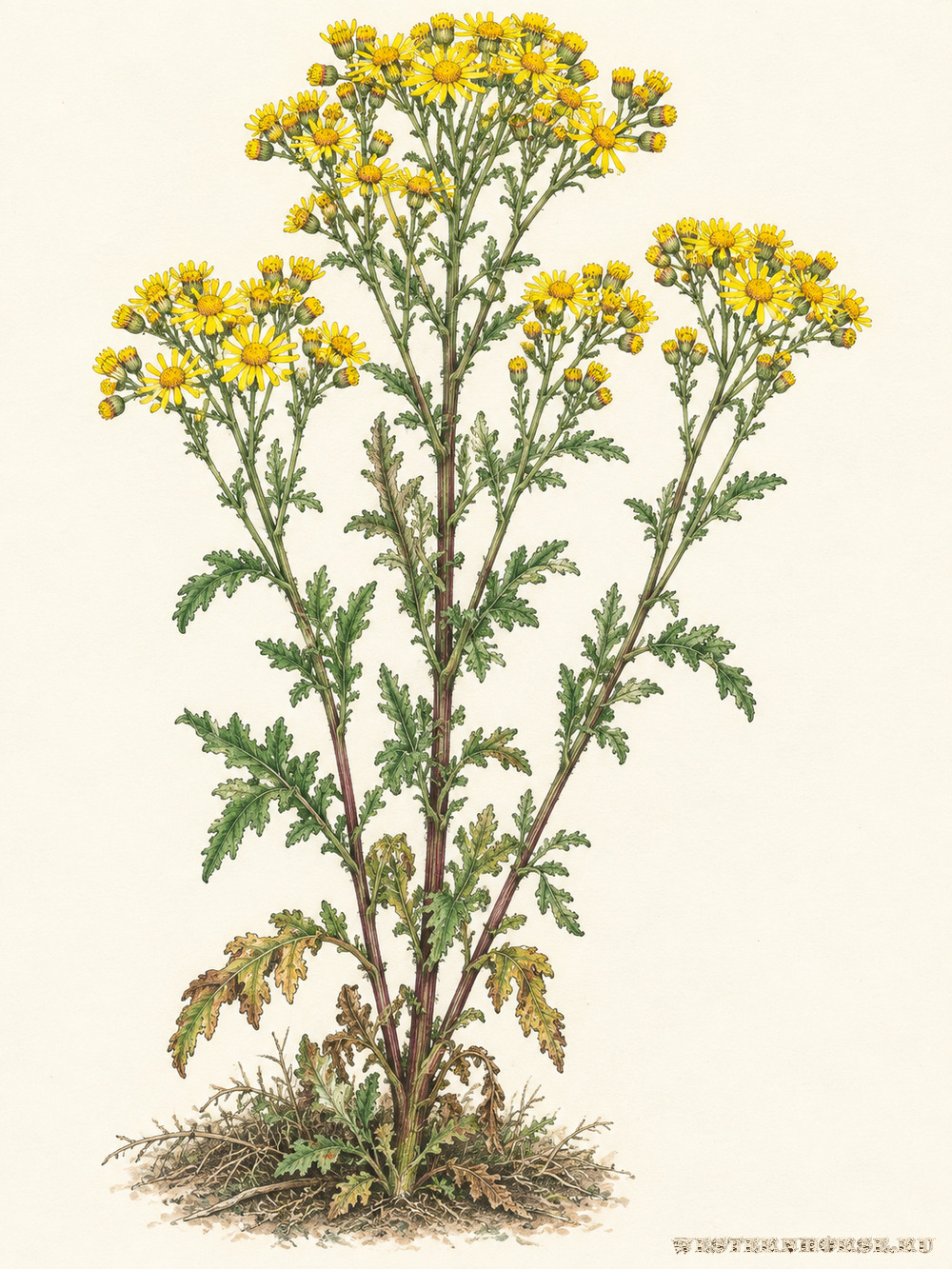 Иллюстрация: Крестовник Якова (Jacobaea vulgaris Gaertn.) — общий вид цветущего растения