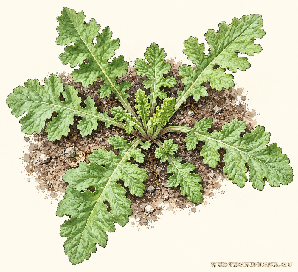 Иллюстрация: Крестовник Якова (Jacobaea vulgaris Gaertn.) — весенняя прикорневая розетка