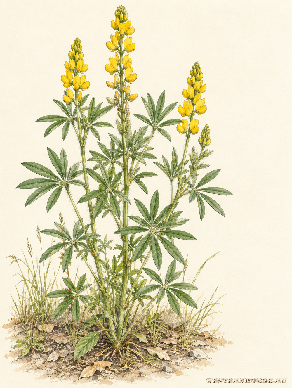 Иллюстрация: Люпин жёлтый (Lupinus luteus L.) — цветущее растение