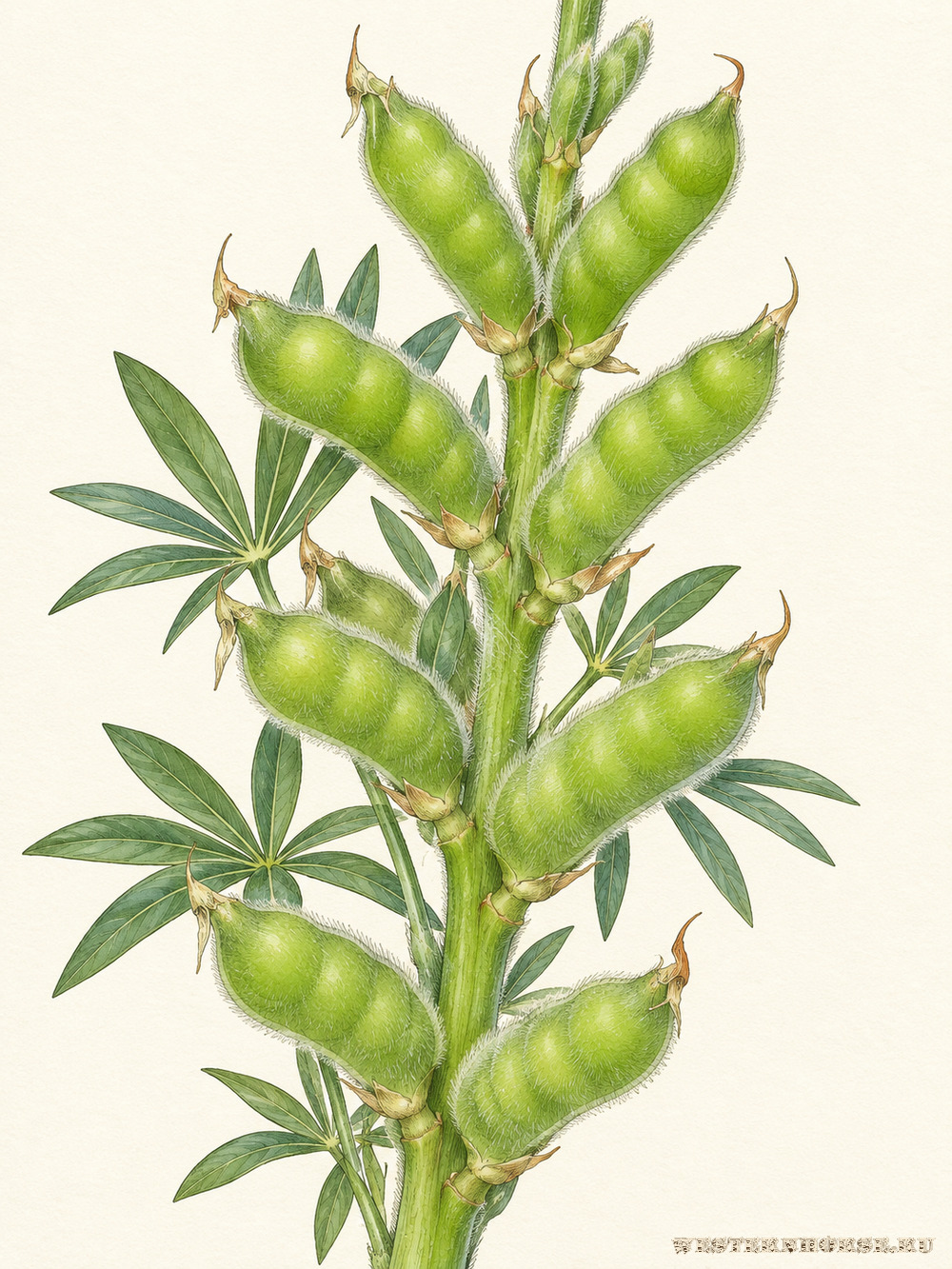 Иллюстрация: Люпин жёлтый (Lupinus luteus L.) — зелёные опушённые бобы