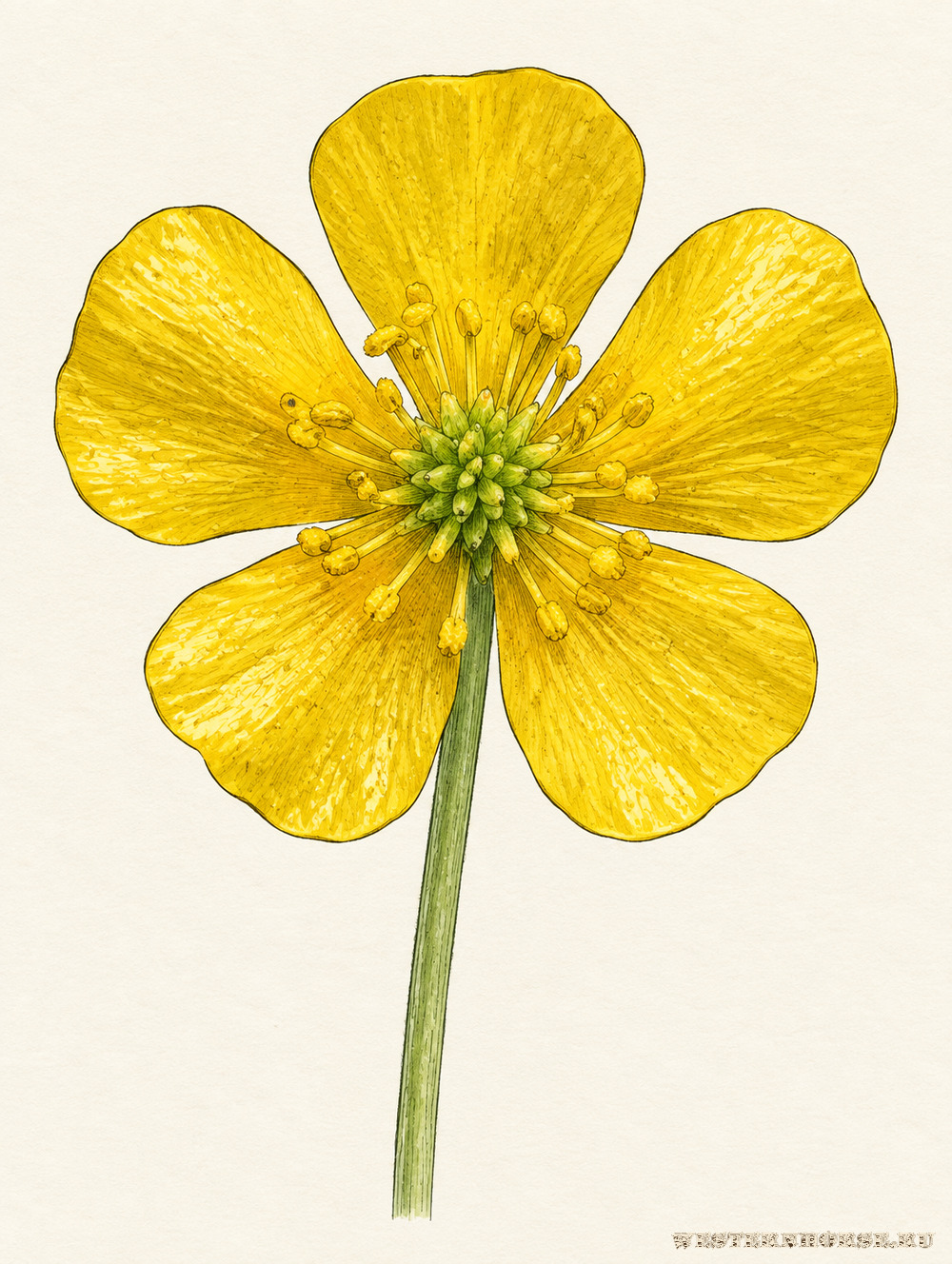 Иллюстрация: Лютик едкий (Ranunculus acris L.) — цветок крупным планом