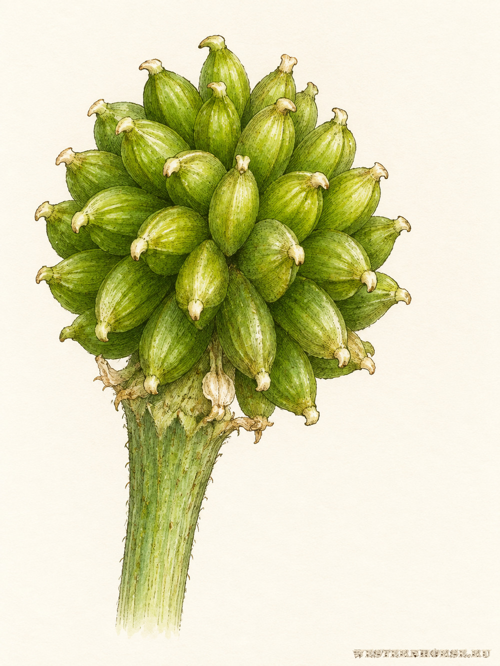 Иллюстрация: Лютик едкий (Ranunculus acris L.) — зелёное соплодие после цветения
