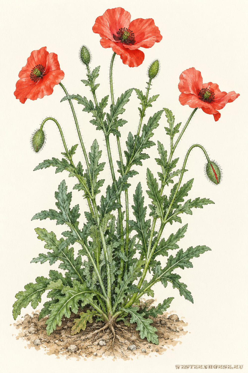 Иллюстрация: Мак самосейка (Papaver rhoeas L.) — общий вид цветущего растения