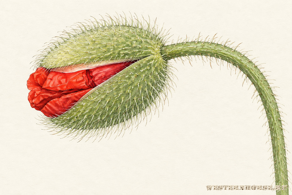 Иллюстрация: Мак самосейка (Papaver rhoeas L.) — раскрывающийся бутон
