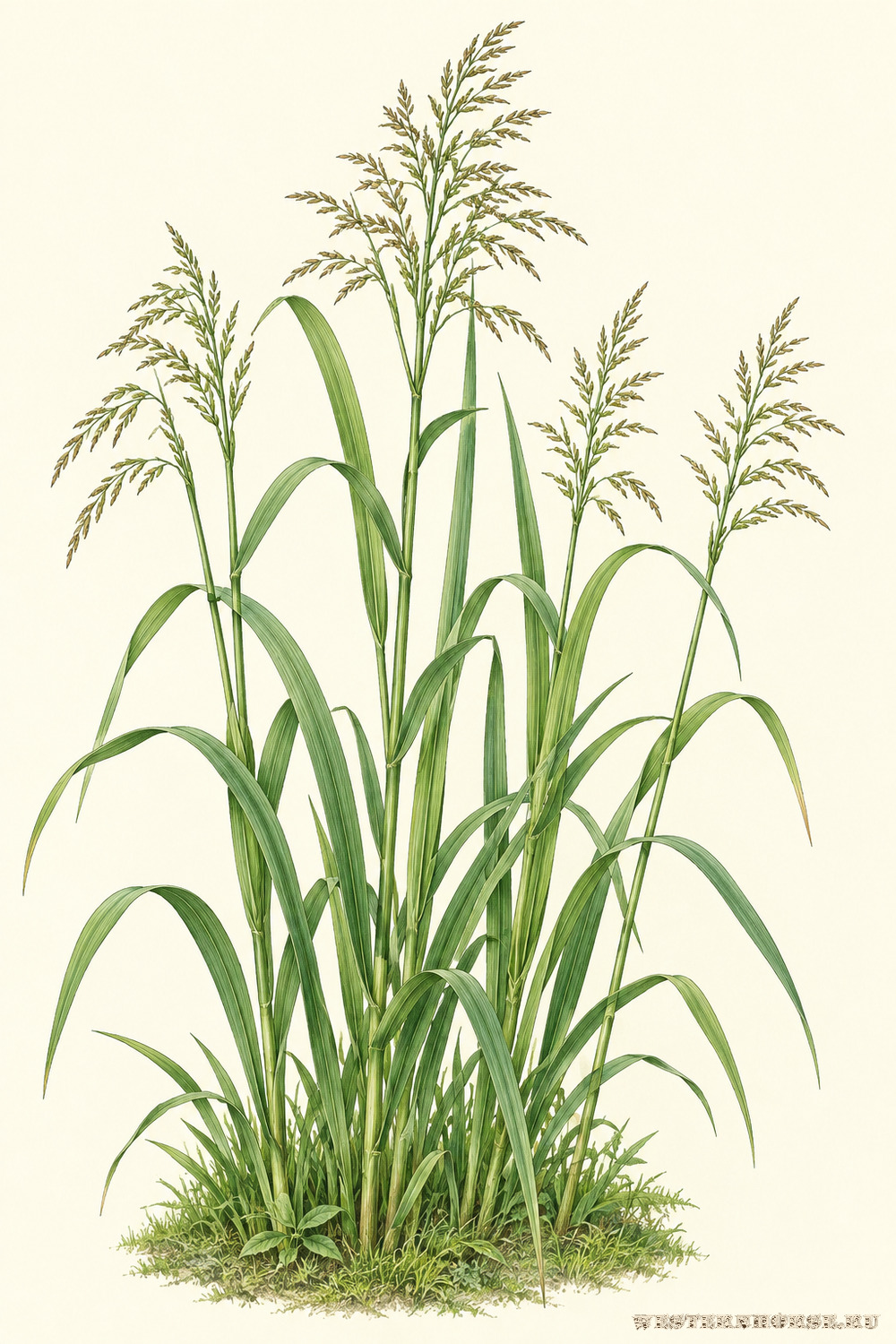 Иллюстрация: Манник большой (Glyceria maxima (Hartm.) Holmb.) — надземные побеги целиком