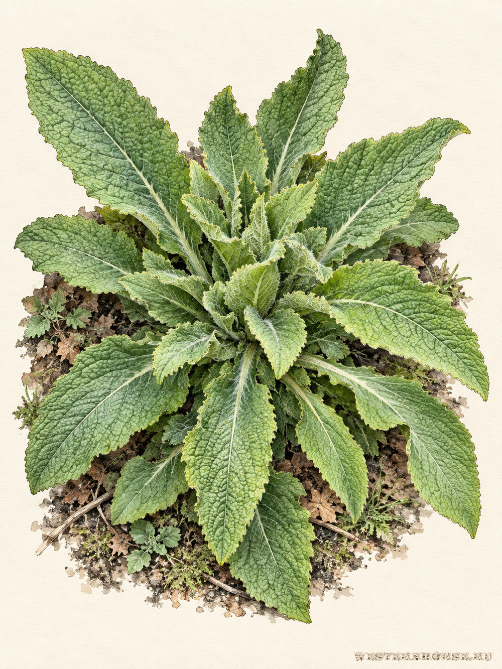 Иллюстрация: Наперстянка пурпурная (Digitalis purpurea L.) — розетка до цветения