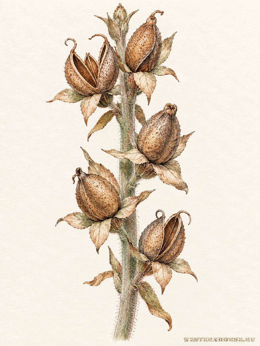Иллюстрация: Наперстянка пурпурная (Digitalis purpurea L.) — созревшие плодовые коробочки