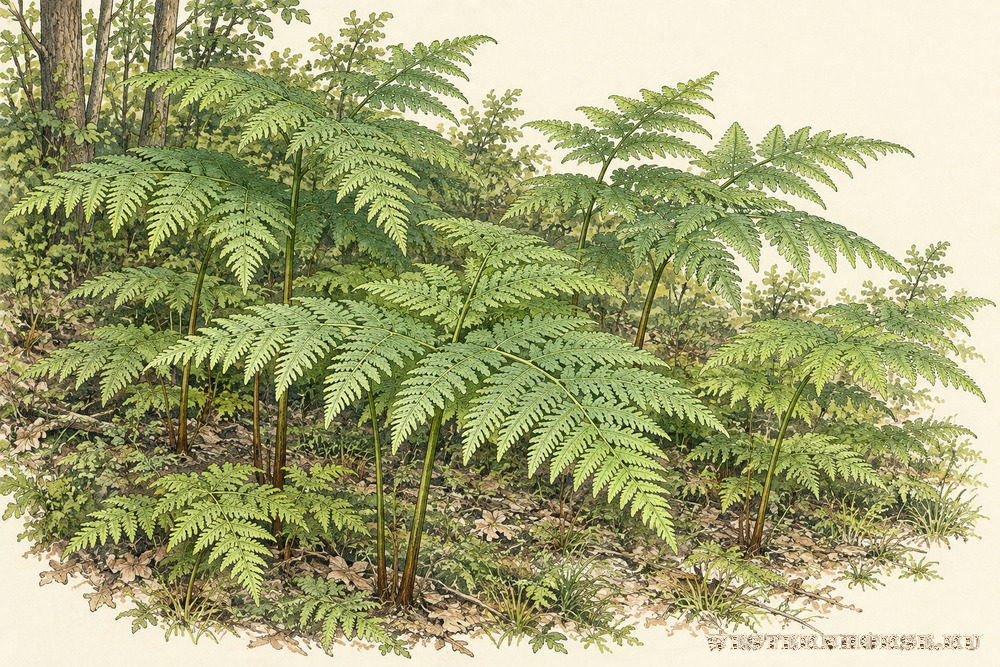 Иллюстрация: Орляк обыкновенный (Pteridium aquilinum) — заросли на опушке